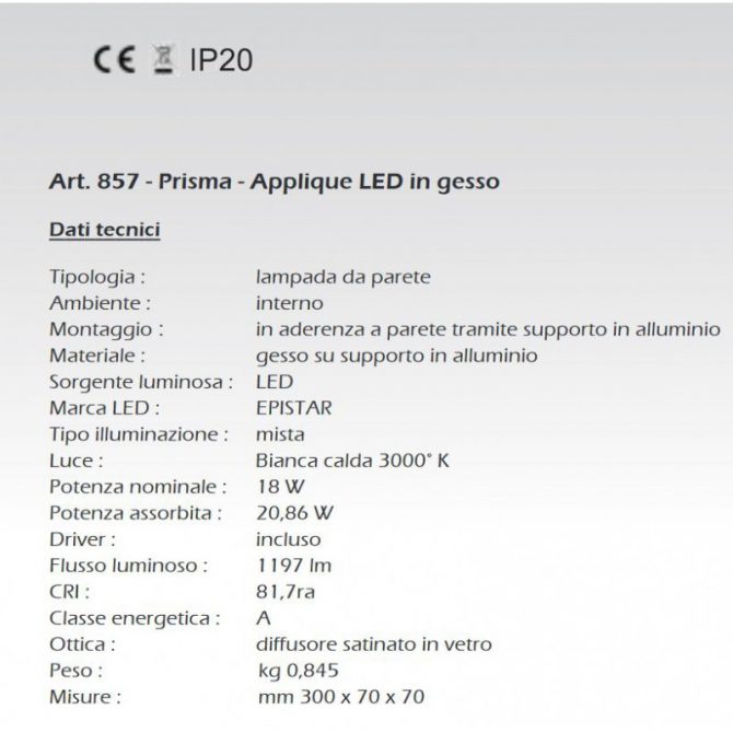 Applique Gesso Prisma LED 18W 3000°k 30cm Verniciabile Isyluce 857 |  Lampadari on line