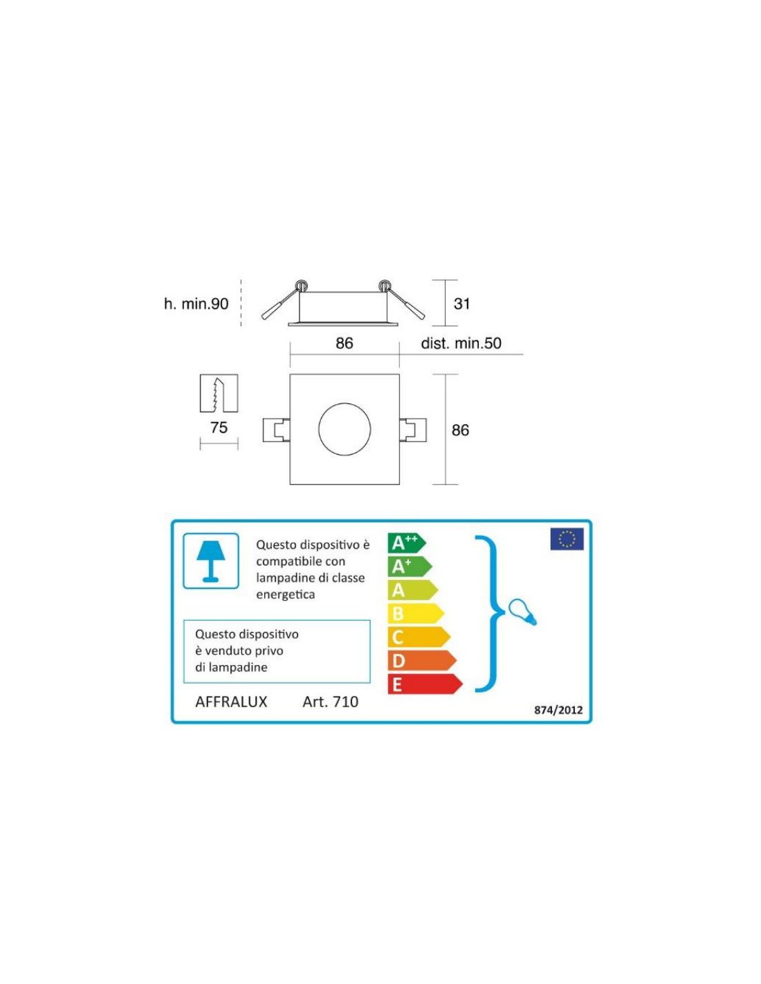 Faretto da Incasso Quadrato per Cartongesso Simplie Bianco 1xGU10 Isyluce  710