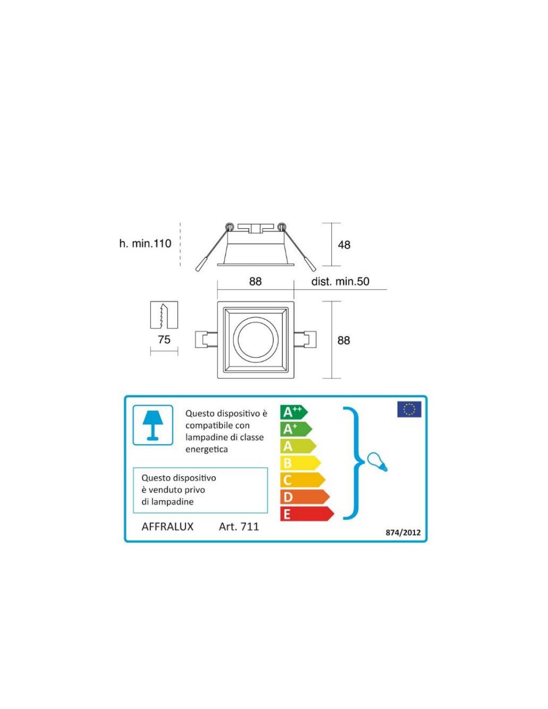 Isyluce faretto quadrato metallo bianco gu10 220v da incasso per soffitto  cartongesso - 711