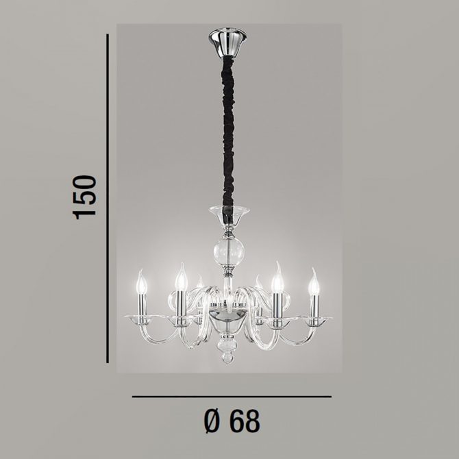 Lampadario classico elegante in vetro Perenz BOUGIE 6496 E14 LED 6 luci sospensione multiluce