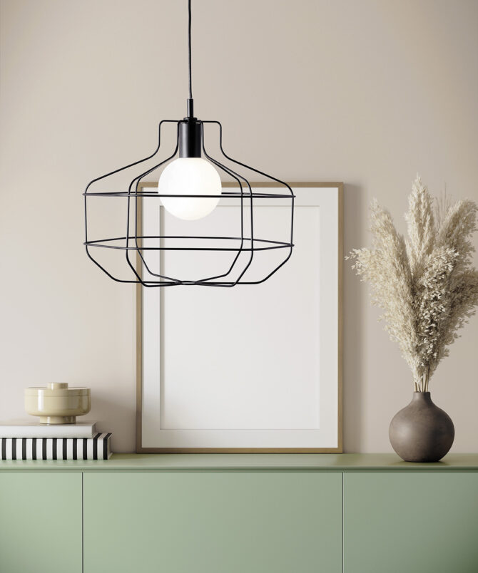 MILOOX WIRE  Lampada da sospensione con struttura e rosone in metallo nero