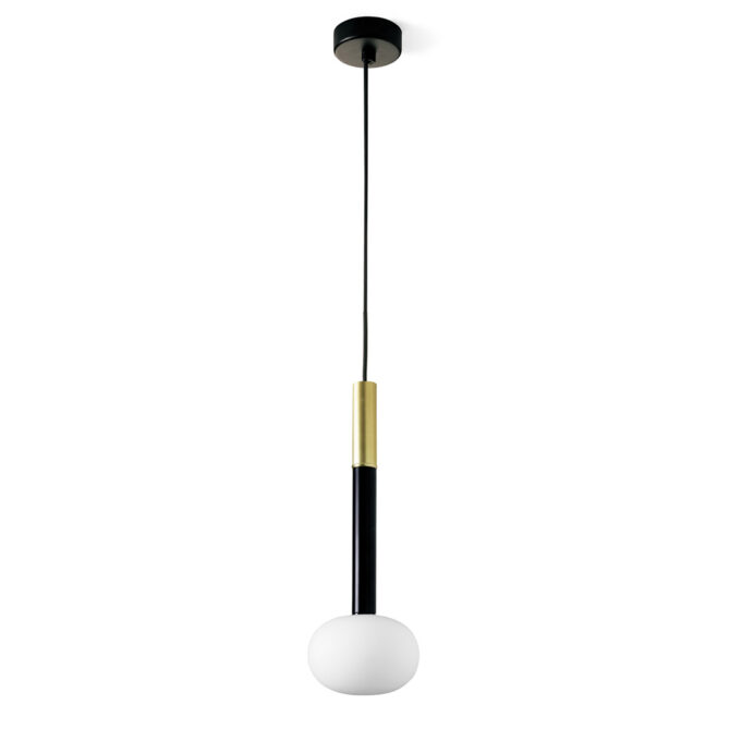 MILOOX MOSE  Lampada a sospensione in metallo nero e ottone  spazzolato, h. 42,5 cm