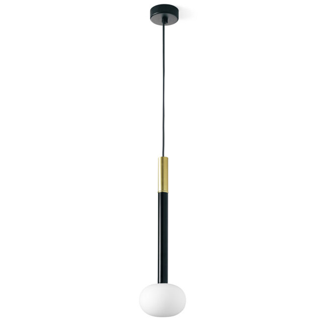 MILOOX MOSE  Lampada a sospensione in metallo nero e ottone  spazzolato, h. 51 cm