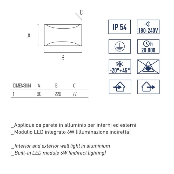 Lampada parete moderno Botlighting illuminazione Maiorca LED 7W alluminio grigio chiaro