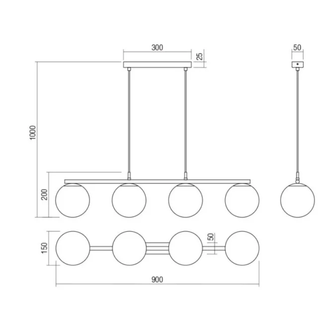 SMARTER Sospensione BOWLING nero opaco  a 4 luci L.90 cm