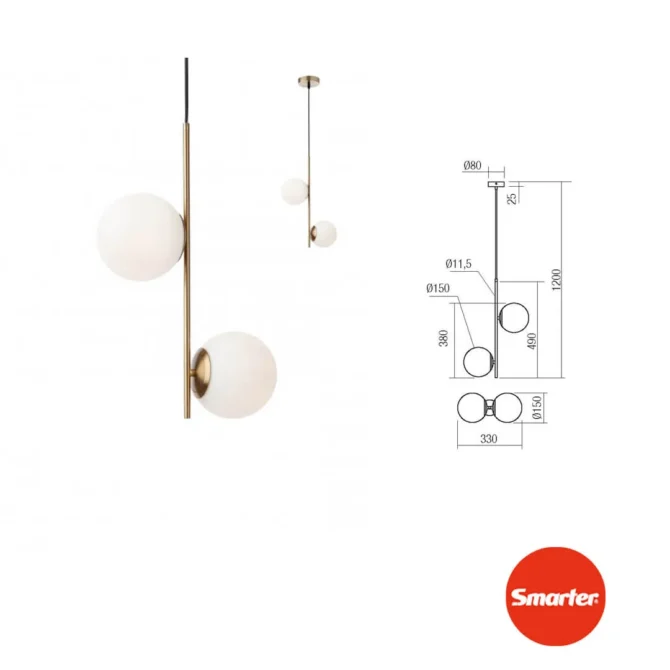 SMARTER Sospensione NIVA satinato oro 2 luci D.15 cm